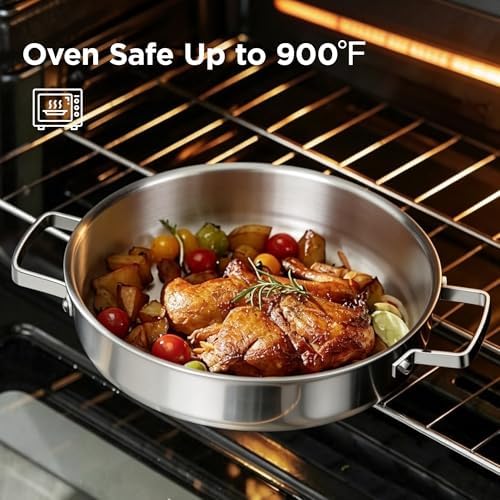 COOKER KING 5Qt Sauté Pan w/Lid, Stainless Steel Braiser, Chicken