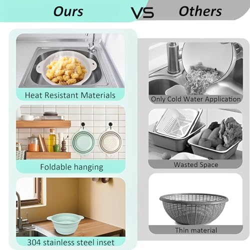 Collapsible Silicone Colander Basin Set, Thickened Strainer bowl, for
