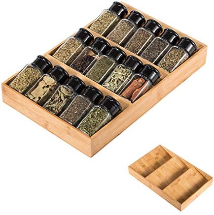 3-Tier Bamboo Drawer Spice Rack Wooden Kitchen Cabinet Spice Organizer