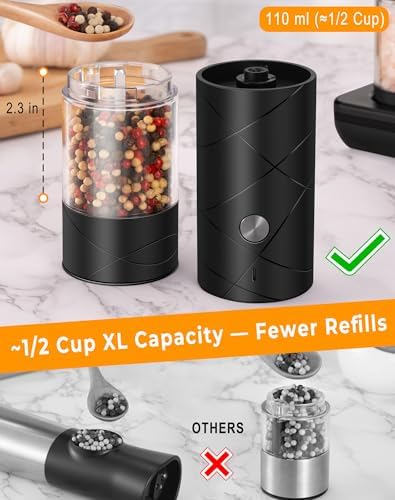 Rechargeable Electric Salt and Pepper Grinder Set, 1/2-Cup Capacity