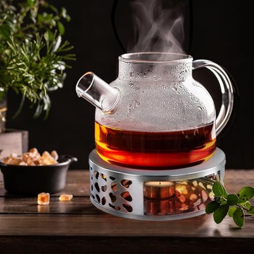 4 PCS Teapot Warmer, Silver Individual Teapot Heater with Tealight