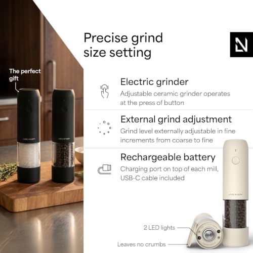 LARS NYSØM Electric Salt and Pepper Grinder Set, USB Rechargeable