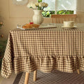 NSNLGSGC Tan Plaid Gingham Ruffled Tablecloth Rectangle 58"x84"