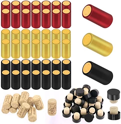 Swpeet 100Pcs 3 Colors Gold Black Red PVC Heat Shrink Capsules and