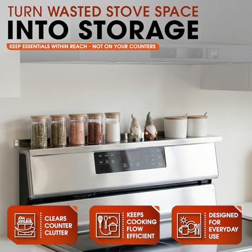Magnetic Stove Top Shelf 30 Inch - Stainless Steel Over Stove Spice