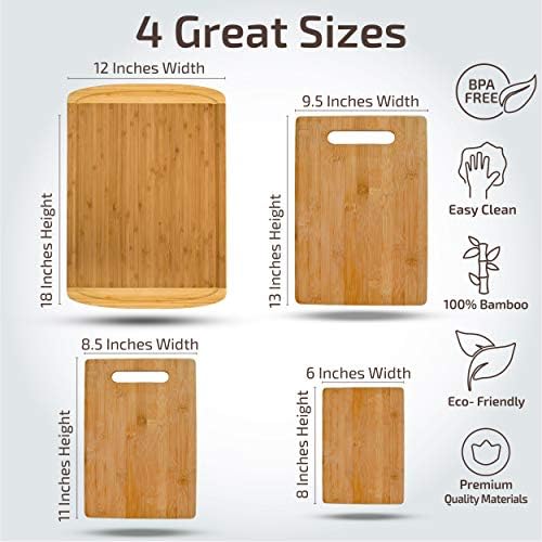 Bamboo Cutting Board Set of 4 - Wooden Cutting Boards for Kitchen with