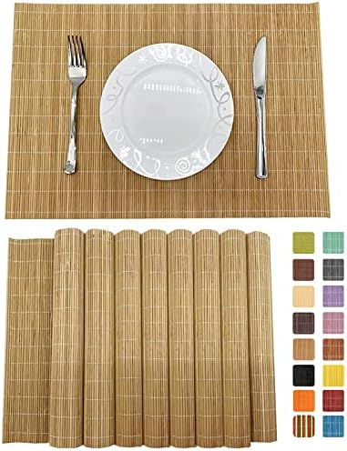Set of 8 Pcs Bamboo Placemats Sushi Rolling Mat Japanese Style Natural