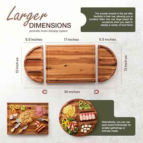 TIDITA 30" Large Acacia Wood Charcuterie Board with 4 Knives Set, Magnetic