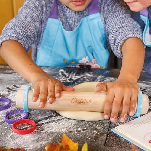 Chefclub Kids Adjustable Wooden Rolling Pin - 3 Removable Silicone