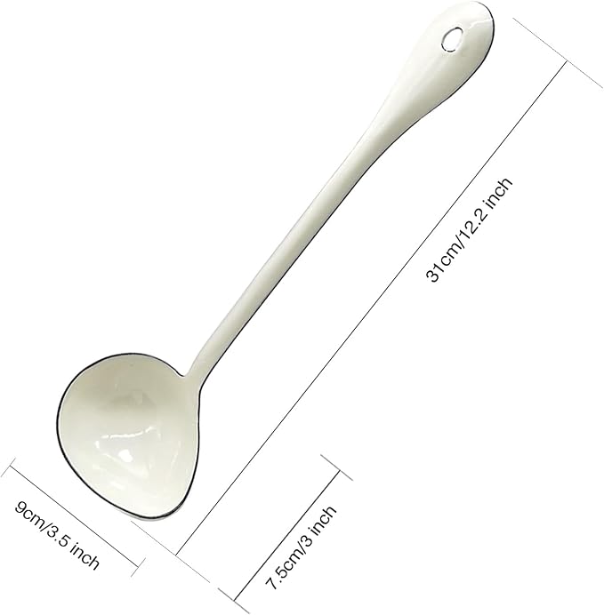 White Soup Ladle Spoons 12.2 Inch Big Serving Cooking Spoons Enamel Steel Stew - Image 2
