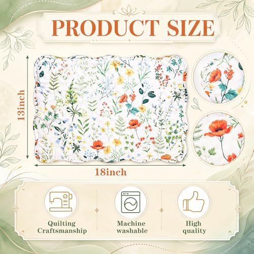 Quilted Placemat Set of 6, Large Scalloped, Wildflowers
