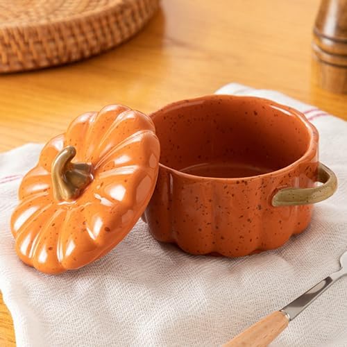 Pumpkin Bowl Set with Lid and Handle, Ceramic Casserole Pot