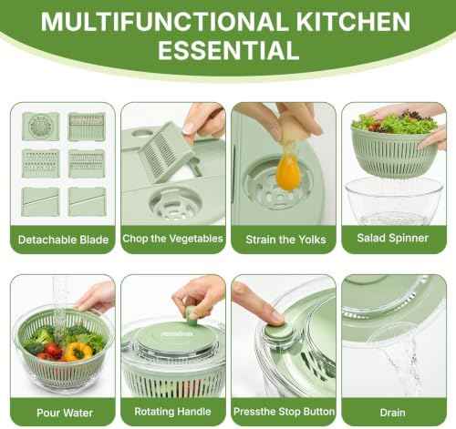 Salad Spinner 4.25qt, One‐touch Stop Button & Non‐slip Base, Vegetable