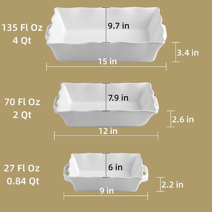Sweejar Casserole Dishes for Oven, Ceramic Bakeware Set of 3, Rectangular - Image 7