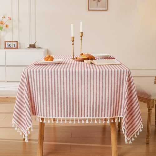 Fall Striped Tablecloth Rectangular Cotton Linen Style Picnic Table