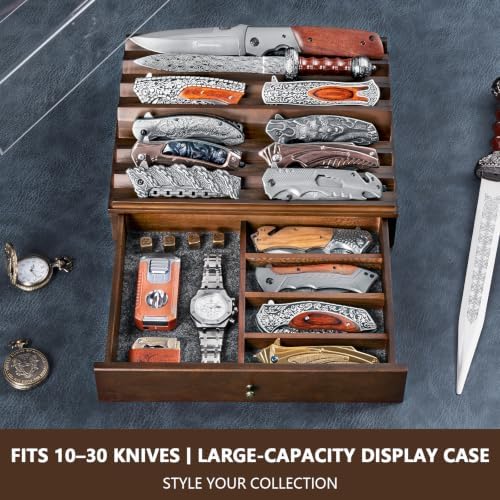 Wooden Knife Display Case with Clear Lid, Walnut