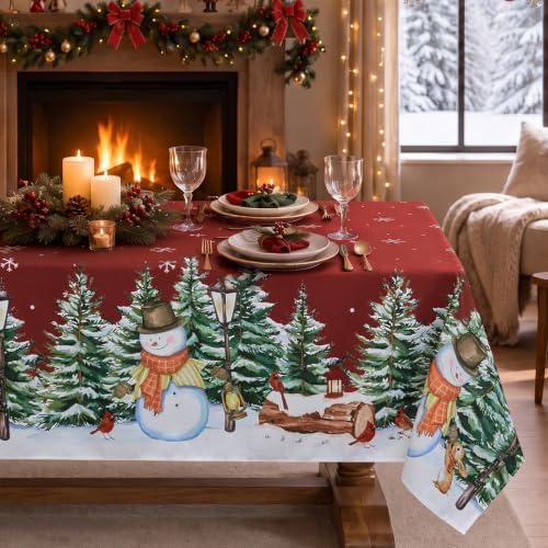 Romanstile Red Christmas Tree Snowman Tablecloth 60 x 84 Inch