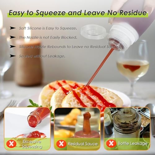 Condiment Squeeze Bottles for Ketchup Hot Sauce Liquids Oil with Caps