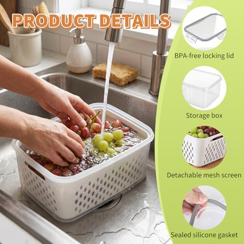 2-Pack Grape Containers with Built-In Drain Basket