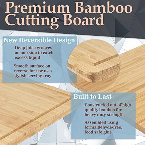BambooMN Brown Large Natural Bamboo Cutting Board with Juice Groove