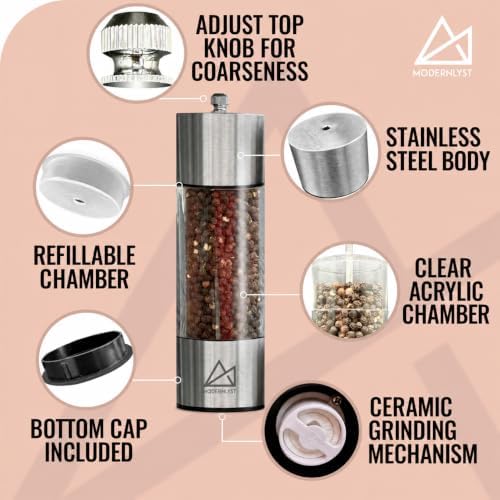 Round Manual Salt & Pepper Grinder Set, 2-Pack, Stainless Steel