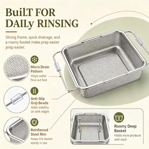 Stainless Steel Telescopic Drainer Basket, Adjustable Over-Sink