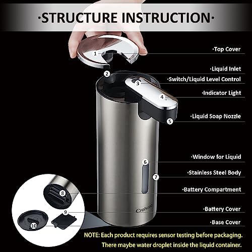 Automatic Stainless Steel Liquid Soap Dispenser, 12oz/340ml