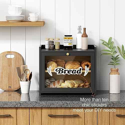 Goozii Bread Box for Kitchen Countertop, 2 Tier Large Breadbox Modern Black