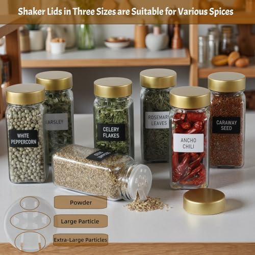 6 Pack Spice Jars with Labels - 4oz Square Glass Seasoning Containers