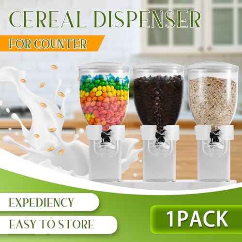1 Pack Triple Cereal Dispenser 2L, Countertop Dry Food Dispenser, White