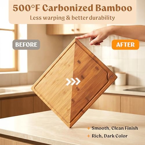EDELHAUS Carbonized Bamboo Cutting Board Set of 3 with Stand, Non