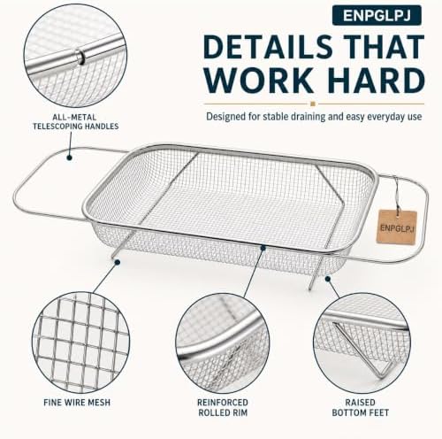 Stainless Steel Expandable Over-The-Sink Colander Basket Mesh Strainer