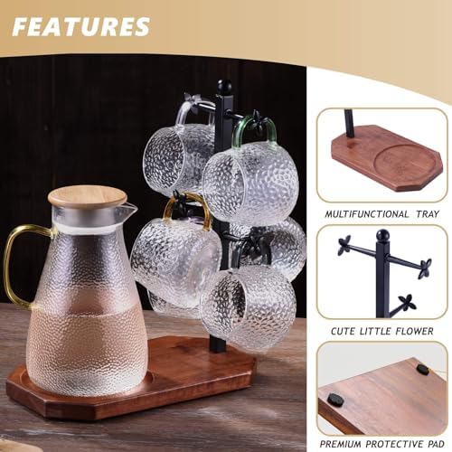 Mug Tree for Large Mugs With 6 Hooks and Coffee Pot Tray