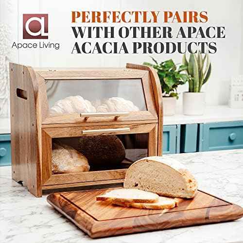 Arise Acacia Wooden Bread Box for Kitchen Countertop, Extra Large 2-Shelf