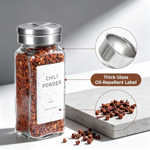 Glass Spice Jars with Shaker Lids 4 Oz 24 Pack Small Square