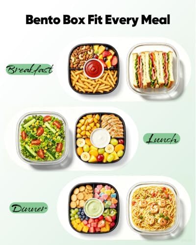 BiuLeon 2 Pack Glass Salad Lunch Container,56oz Salad Bowl To Go for