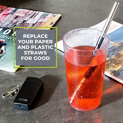 STRO Portable Reusable Metal Straw with Travel Case & Built-in