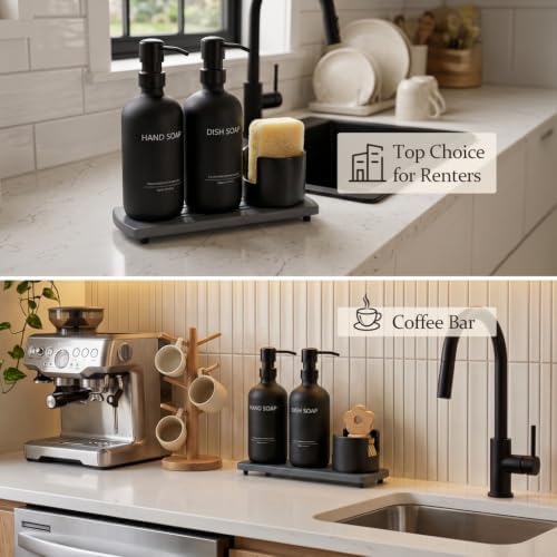 Cisily Kitchen Soap Dispenser Set, 16.9OZ Glass Bottle