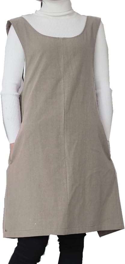 Cotton Linen Japanese Apron Halter Cross Back Bandage X Shape Aprons Two Pockets - Image 2