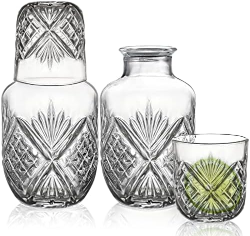 4 Pieces Bedside Water Carafe and Glass Set for Bedroom Nightstand