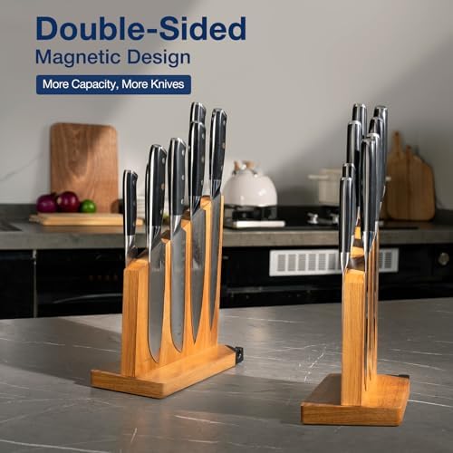 Gourmetop Light Acacia Magnetic Knife Block with Sharpener