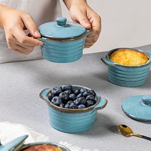 Creme Brulee Ramekins 8 oz with Lids, Oven Safe Bowls for French Onion