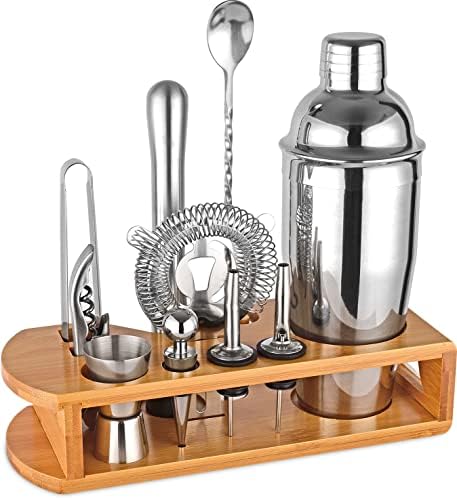 Wukuna Cocktail Shaker Set Bartender Kit, 12-Pcs Bar Tool with Bamboo