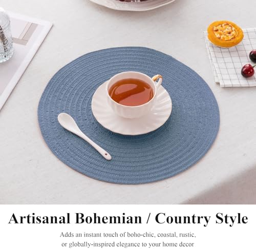 SHACOS 13" Round Braided Placemats Set of 4, Dusty Blue Washable Place