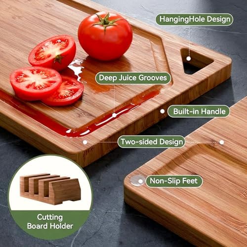 Bamboo Cutting Boards for Kitchen, Wood Cutting Boards with Deep Juice