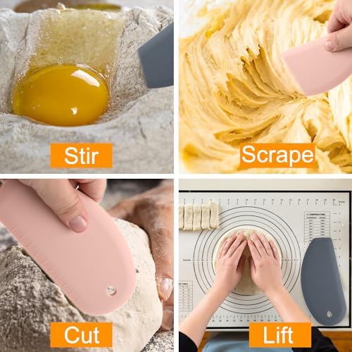 2pcs Silicone Dough Scraper, Curved Edge Bench Scraper & Stainless
