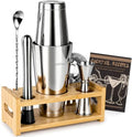 Boston Cocktail Shaker Kit with Bamboo Stand, Home Bar Party Gift