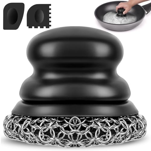 Cast Iron Scrubber and Scraper, Chain Mail Scrubber Cast Iron for Cleaning Dishes, Stock Pots, Pans, Griddles, Grills, Dish Scouring Pads