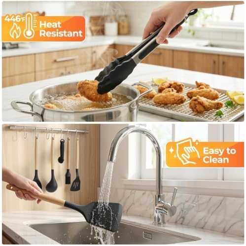 33Pcs Kitchen Utensils Set Silicone Cooking Utensils Set with Wooden