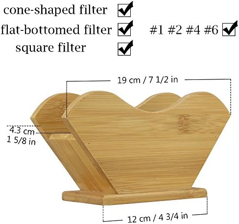 Unibene Bamboo Coffee Filter Holder, Renewable Stand Container